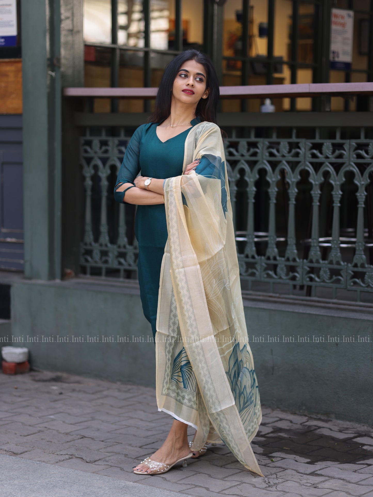 Fern Teal Top & Dupatta Set