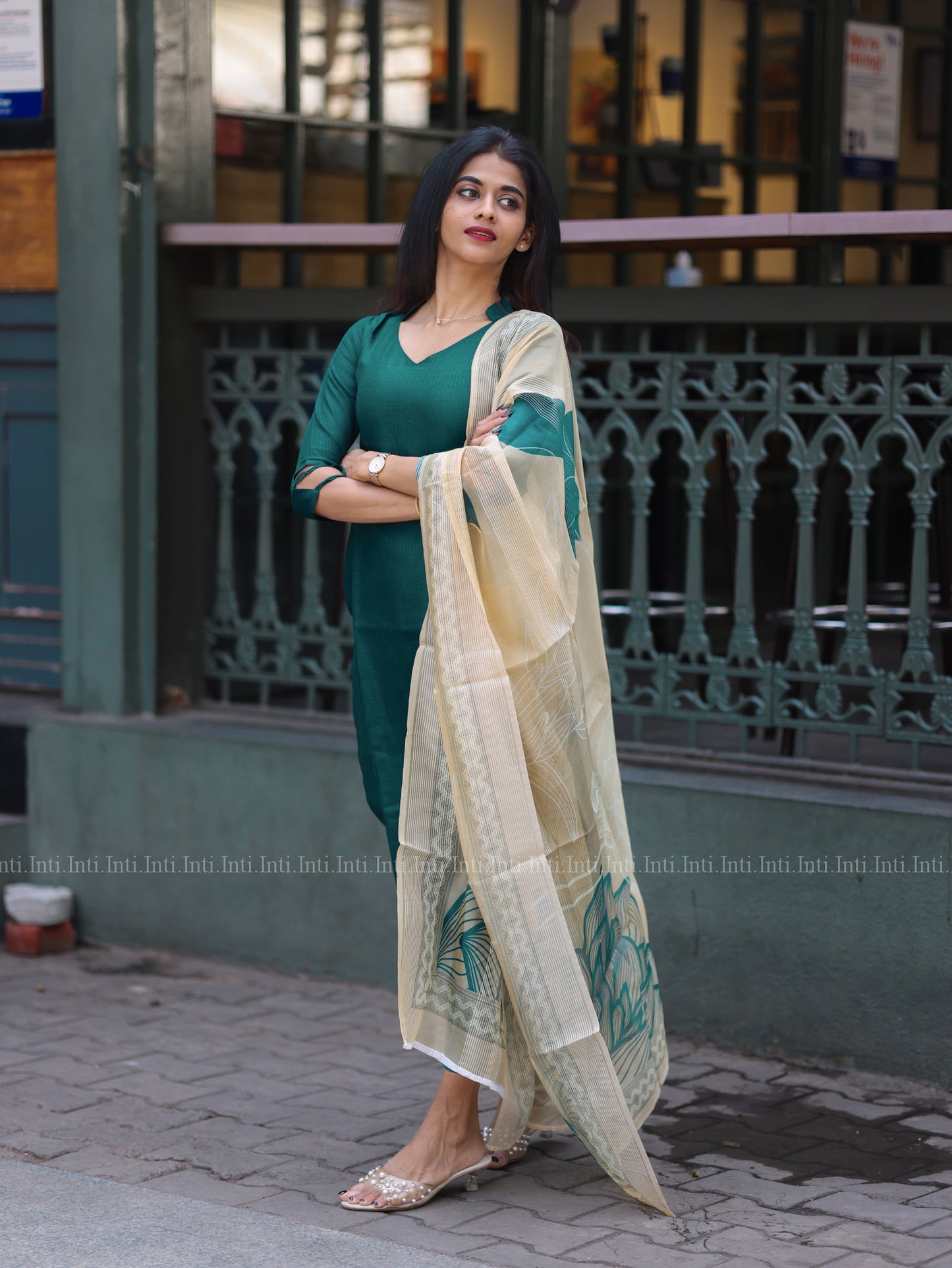 Fern Teal Top & Dupatta Set