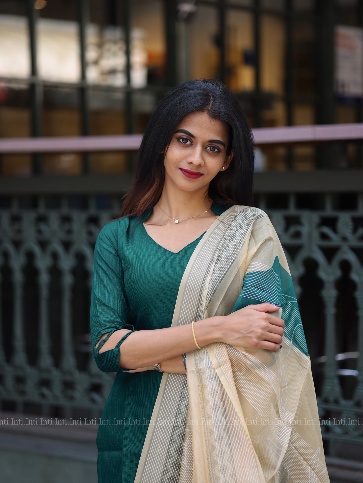 Fern Teal Top & Dupatta Set