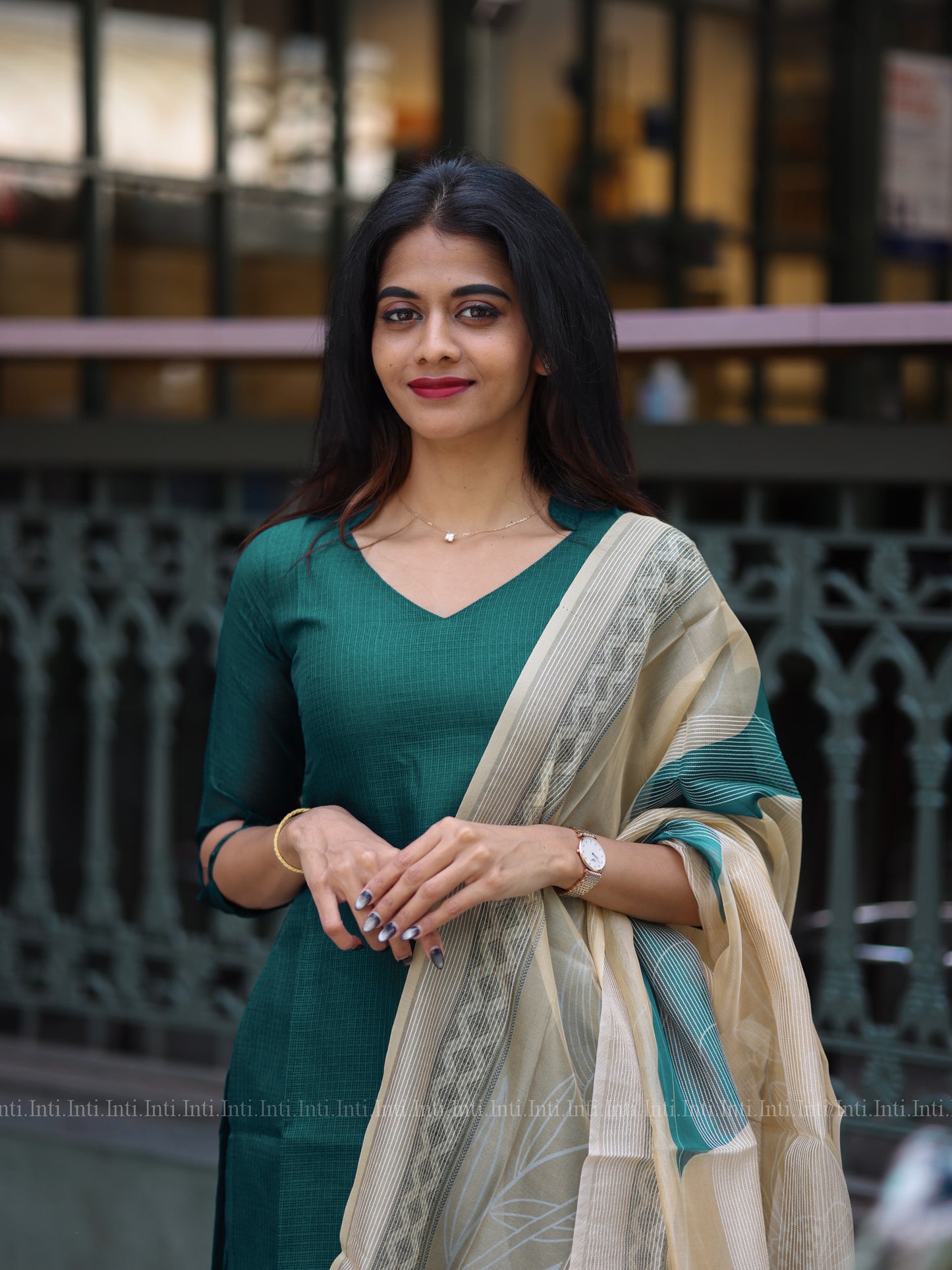 Fern Teal Top & Dupatta Set