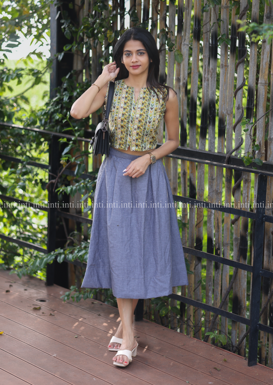 Green Soiree Crop Top and Skirt