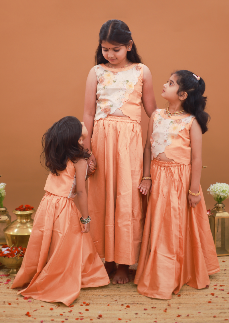 Peachy Petals Kids Crop Top & Skirt Set