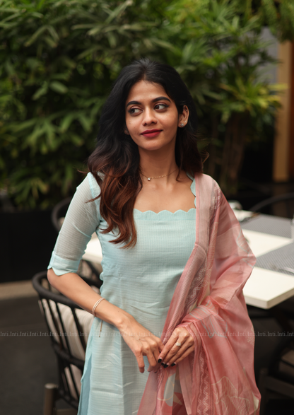 Sky Cream Top & Dupatta Set