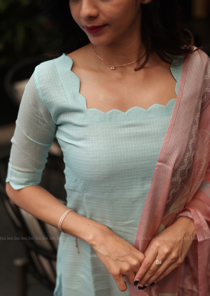 Sky Cream Top & Dupatta Set