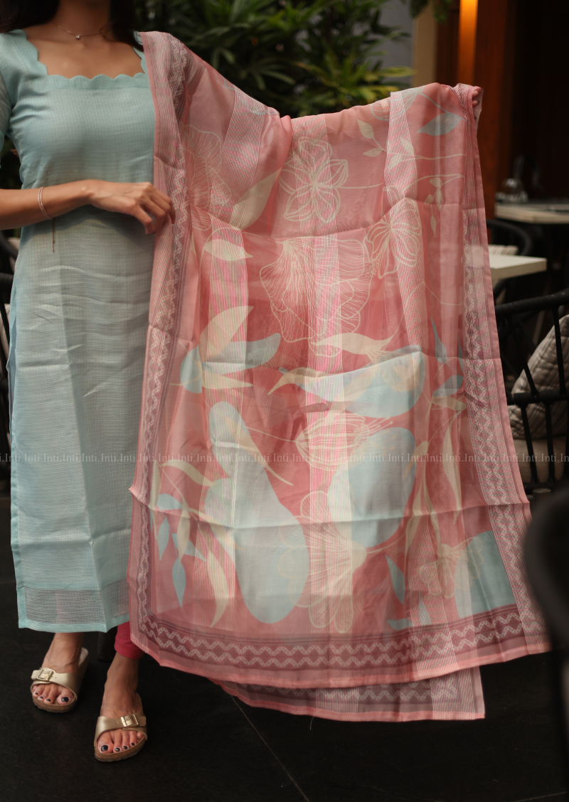 Sky Cream Top & Dupatta Set