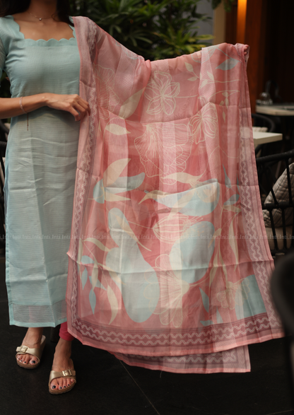 Sky Cream Top & Dupatta Set