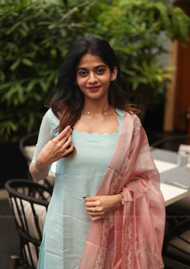 Sky Cream Top & Dupatta Set