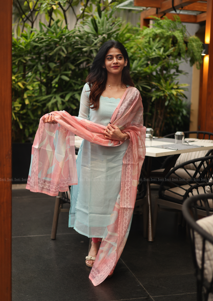 Sky Cream Top & Dupatta Set