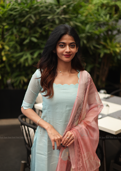 Sky Cream Top & Dupatta Set