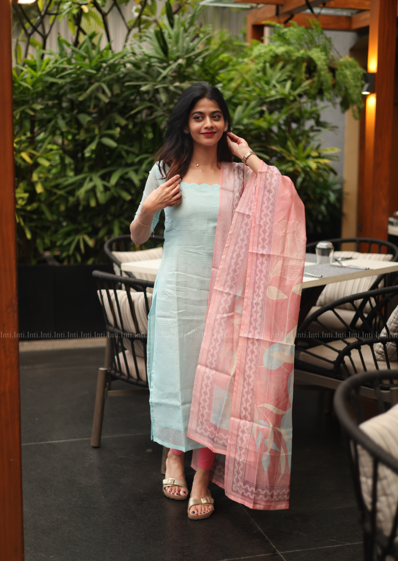 Sky Cream Top & Dupatta Set