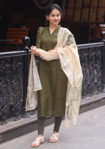 Olive Plaid Top and Dupatta Set